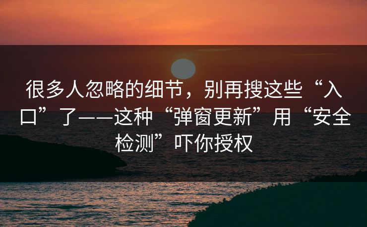 很多人忽略的细节，别再搜这些“入口”了——这种“弹窗更新”用“安全检测”吓你授权