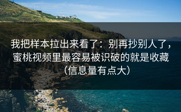 我把样本拉出来看了：别再抄别人了，蜜桃视频里最容易被识破的就是收藏（信息量有点大）