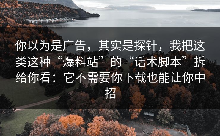 你以为是广告，其实是探针，我把这类这种“爆料站”的“话术脚本”拆给你看：它不需要你下载也能让你中招