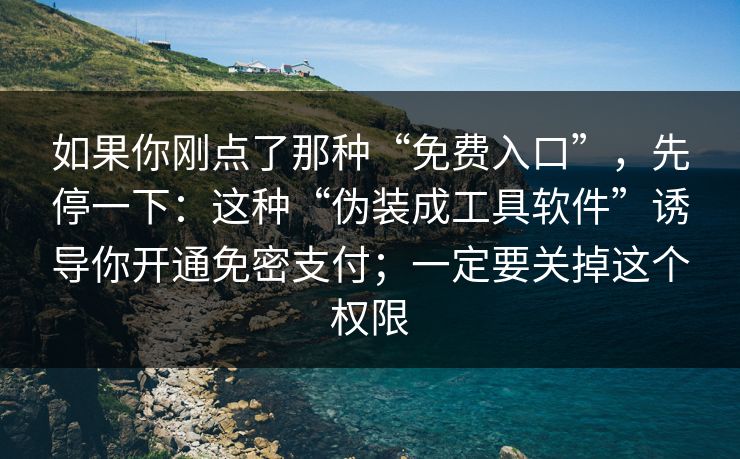如果你刚点了那种“免费入口”，先停一下：这种“伪装成工具软件”诱导你开通免密支付；一定要关掉这个权限