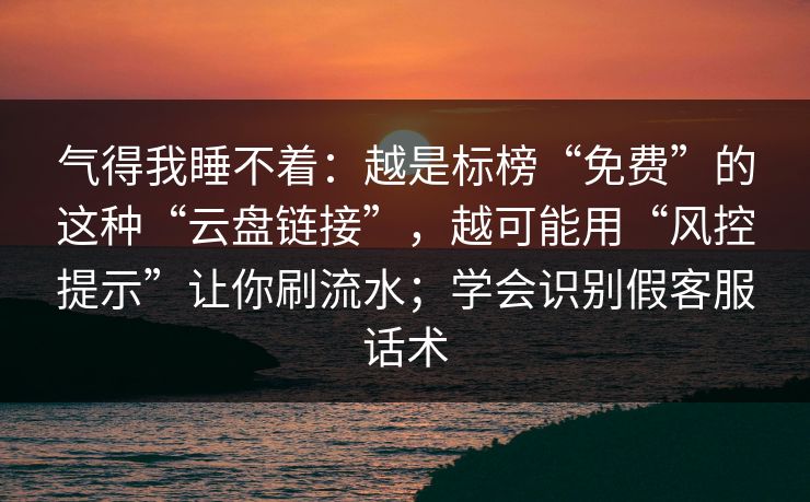 气得我睡不着:越是标榜“免费”的这种“云盘链接”,越可能用“风控提示”让你刷流水;学会识别假客服话术 气得我睡不着:越是标榜“免费”的这种“云盘链接”,越可能用“风控提示”让你刷流水;学会识别假客服话术