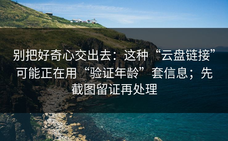 别把好奇心交出去:这种“云盘链接”可能正在用“验证年龄”套信息;先截图留证再处理 别把好奇心交出去:这种“云盘链接”可能正在用“验证年龄”套信息;先截图留证再处理