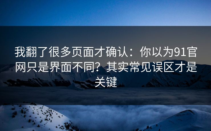 我翻了很多页面才确认：你以为91官网只是界面不同？其实常见误区才是关键